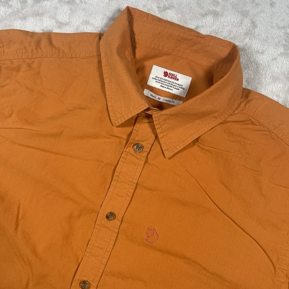 Fjallraven Ovik Lite Button‎ Short Sleeve Comfort Fit Shirt Mens Size M Orange